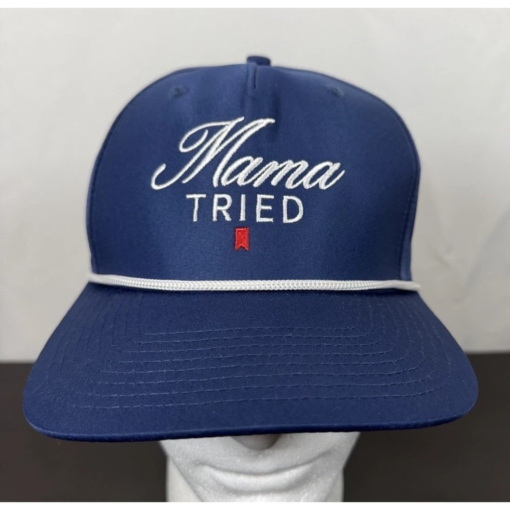 Mama Tried Embroidered Flat Bill Mesh Snapback Hat Navy Blue Trucker Cap